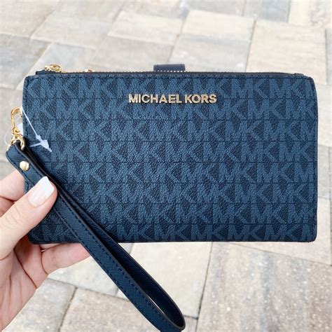 michael kors phone wallet blue|Michael Kors Wallet with strap.